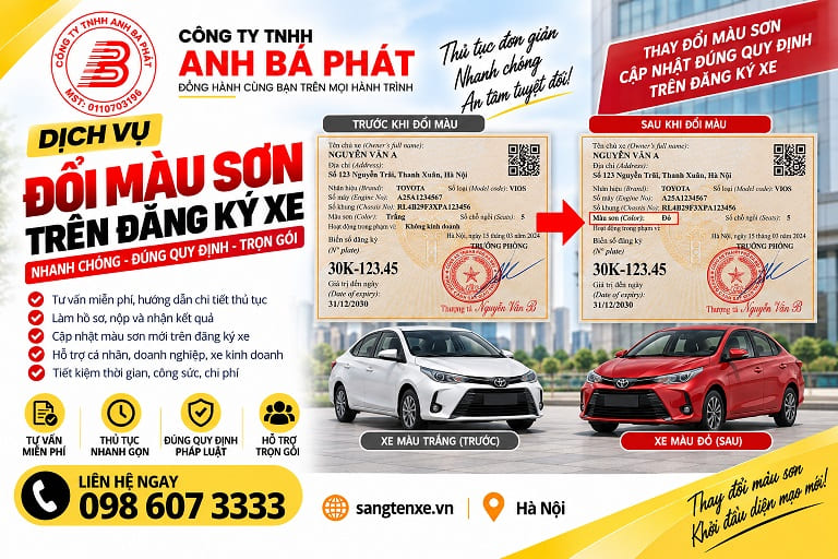 Tư vấn thay đổi màu sơn xe ô tô hợp lệ