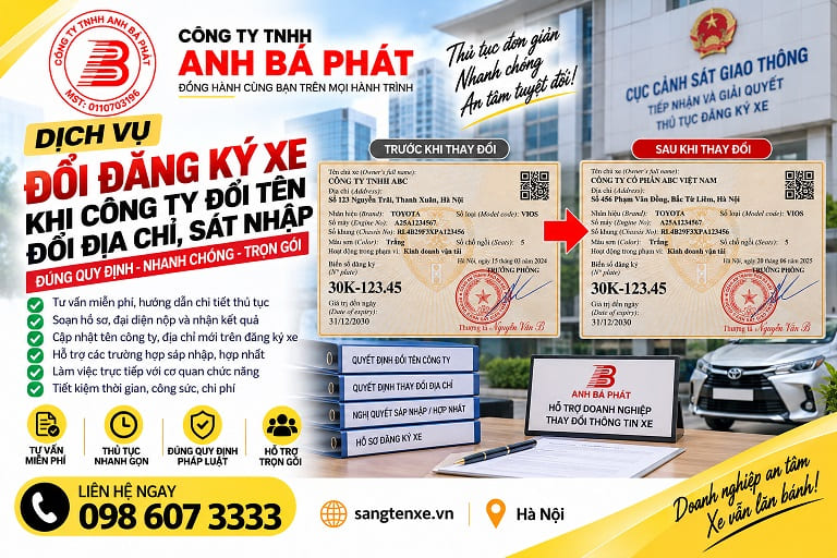 Hỗ trợ hồ sơ xe khi công ty đổi tên, đổi địa chỉ, sát nhập
